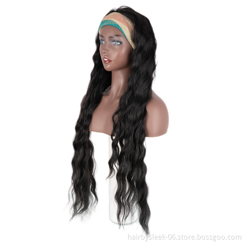 38 inches long natural fashion color wholesale hair wigs for black women High Temperature synthetic hair deep wave headband wig